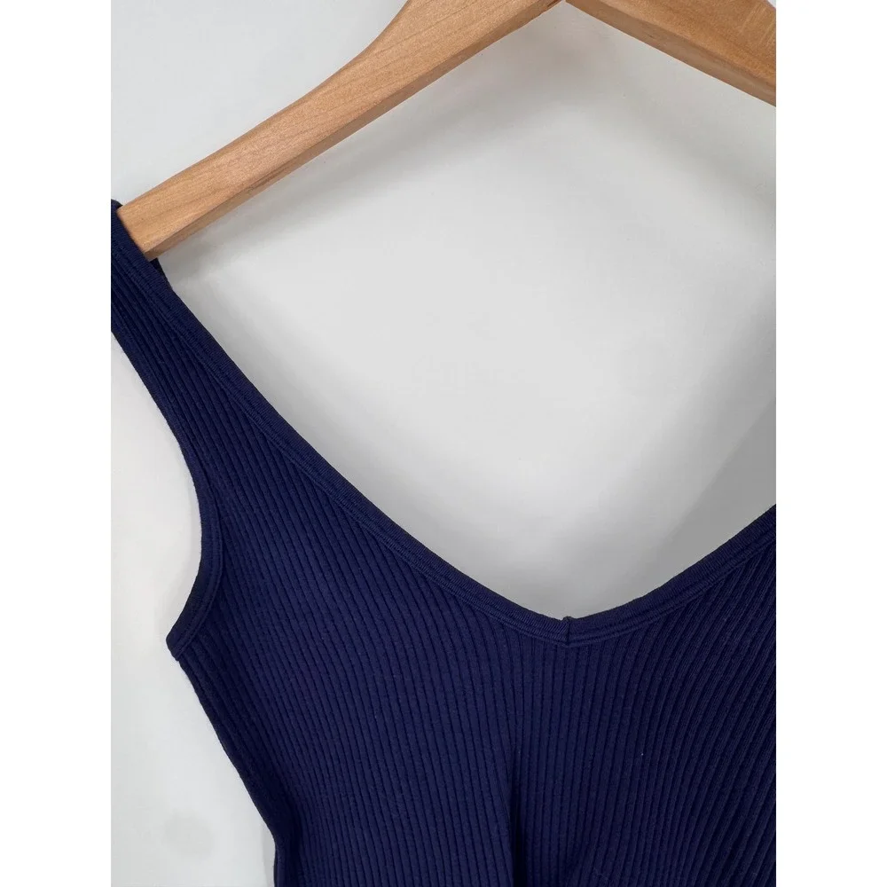 Intimately Free People‎ Crop Top Women XS/S Navy Blue Ribbed Double V-Neck Tank